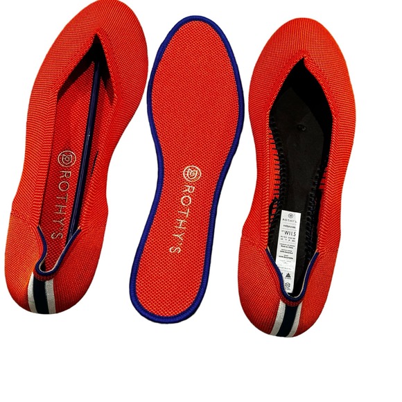 Rothy\'s Orange Persimmon Marina Heel Stripe Round Toe Flat Size W11.5 NWOB